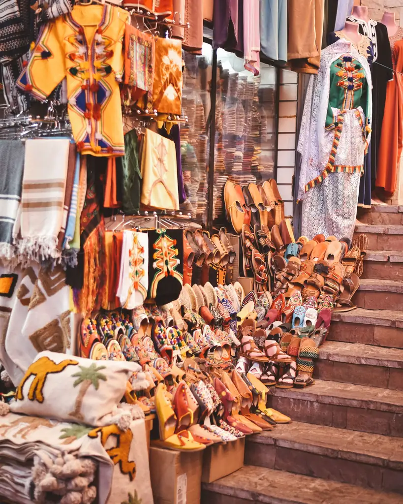 Traditional garments and babouches for sale in Agadir
