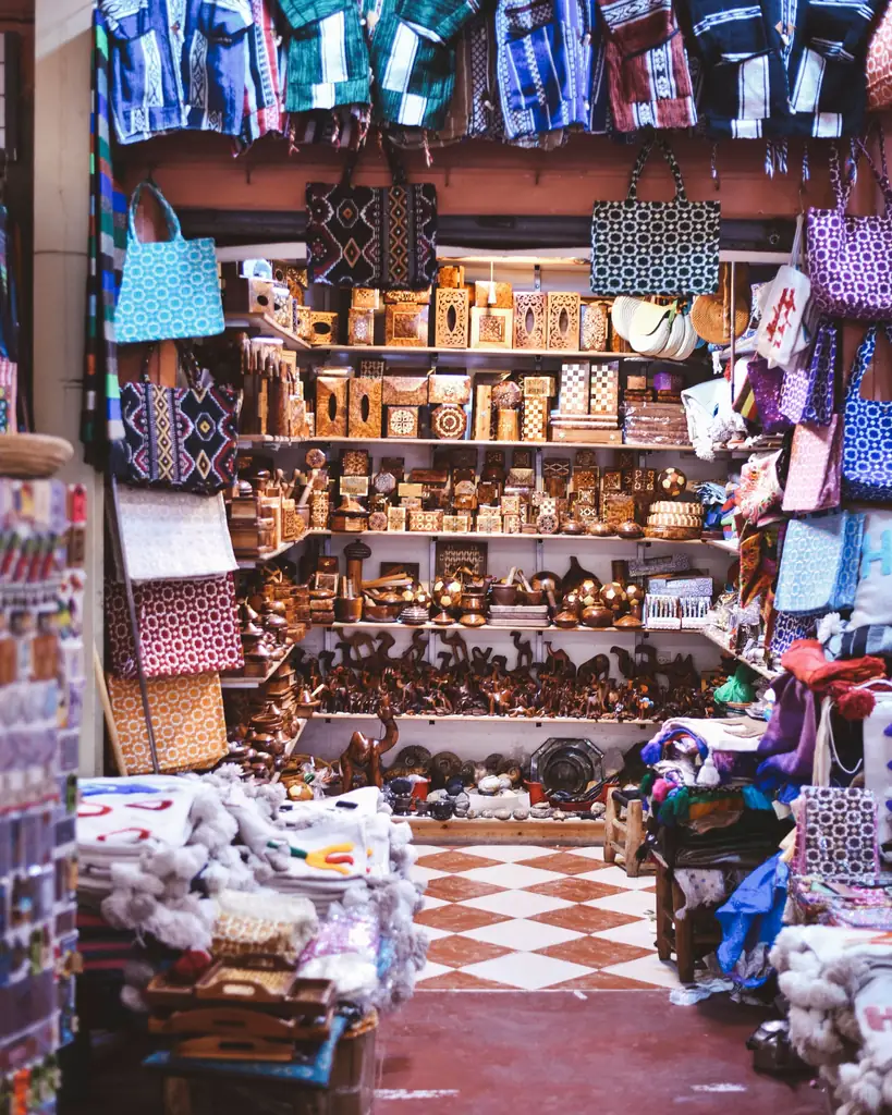 Textiles and handicrafts on display in an Agadir shop