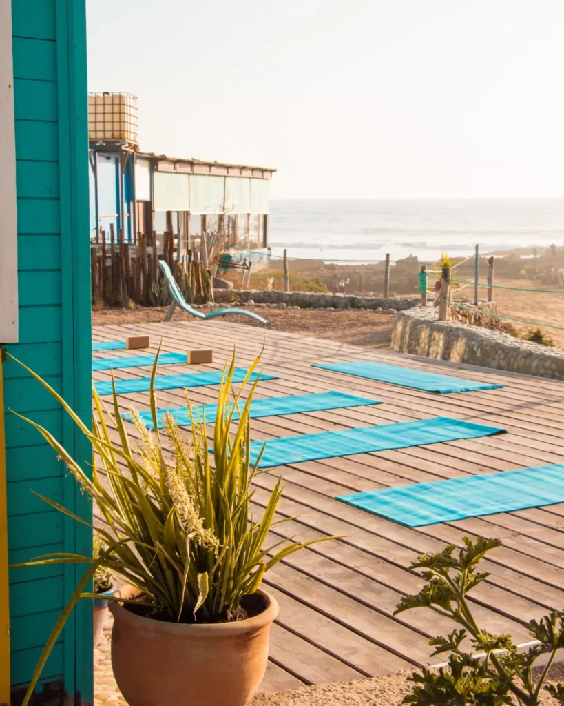 Yoga deck with ocean view in Taghazout
