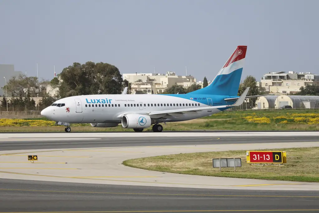 Luxair plane on the runway of a Moroccan airport