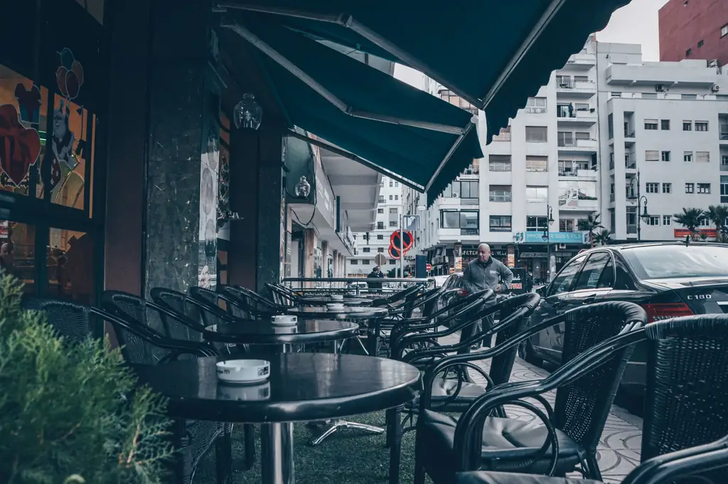 Outdoor cafe terrace with wicker chairs in Morocco, the kind of spot that offers free wifi